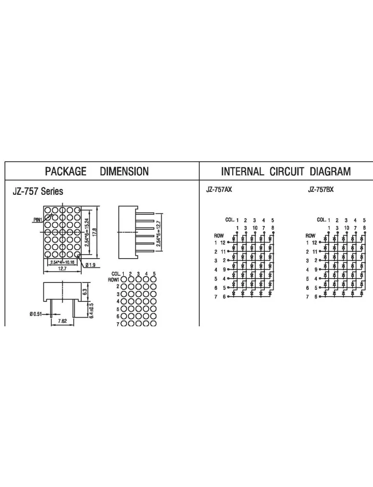 5X7 1.9 mm Anot Dot Matrix JZ-757 BUR - BHM Elektronik