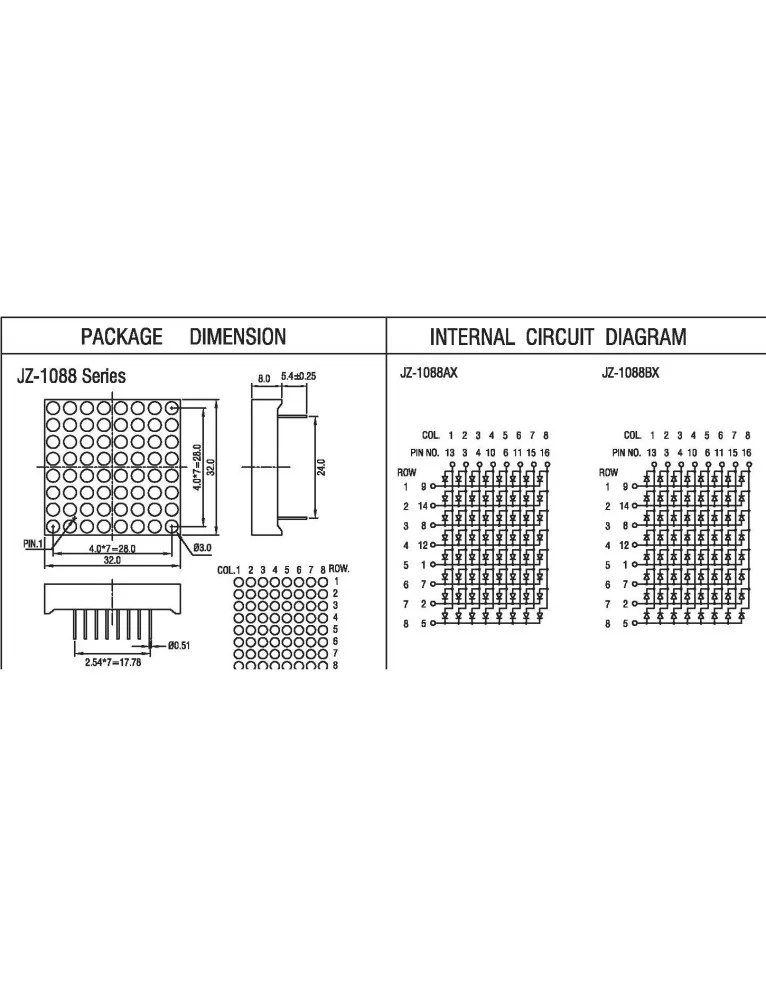 8x8 3mm Anot Dot Matrix JZ-1088 BUR - BHM Elektronik